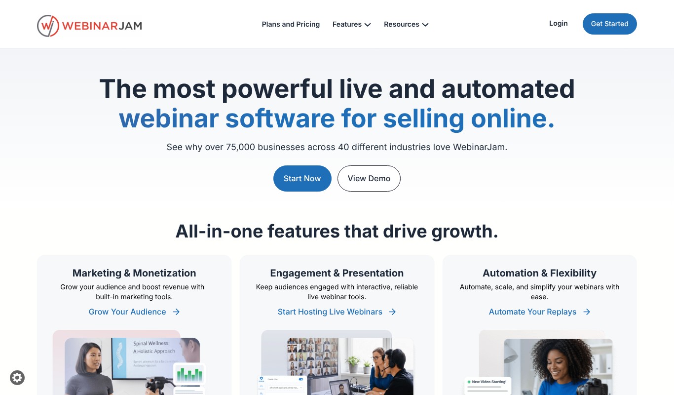 WebinarJam homepage