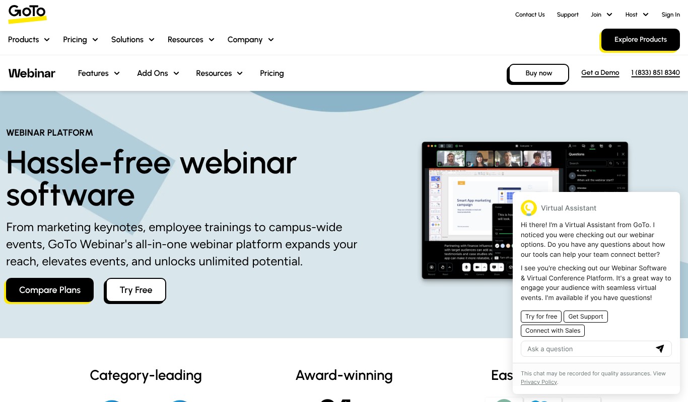 GoTo Webinar homepage